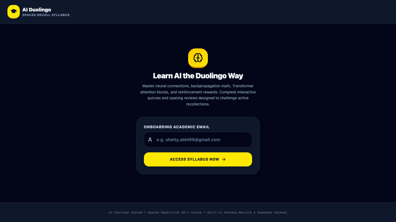 Screenshot of Abhishek Shetty's Duolingo-style AI concepts learner submission