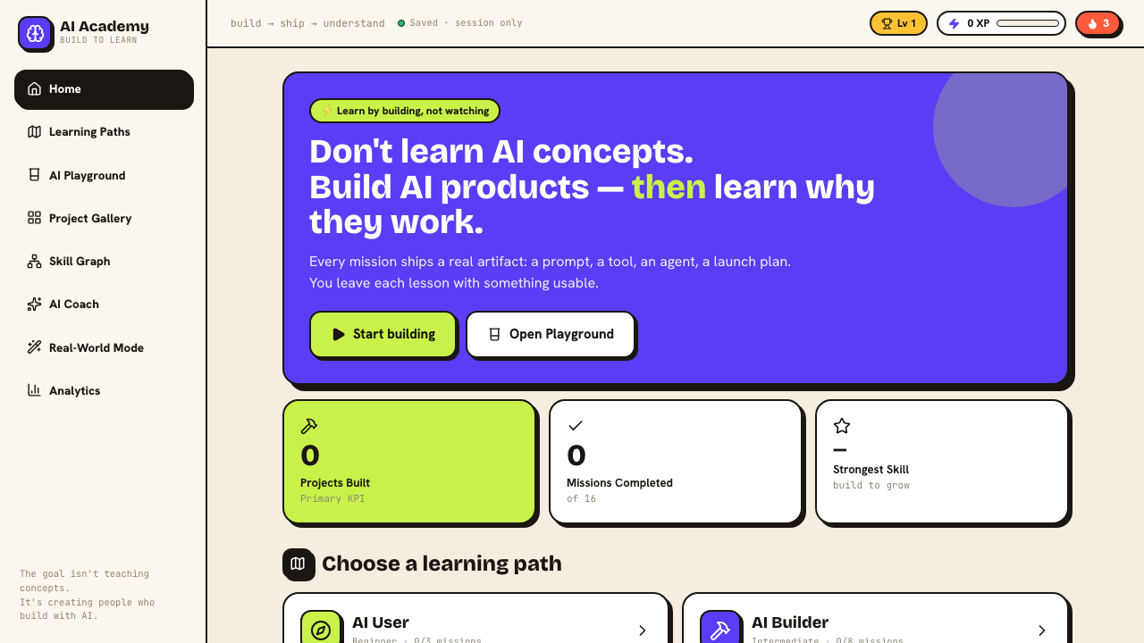 Screenshot of Baskar Ganesan's Duolingo-style AI concepts learner submission