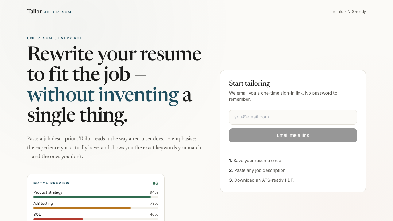 Screenshot of Himanshu Jain's JD-to-resume customiser submission