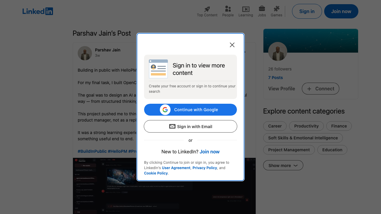 Screenshot of Parshav's Your own PM AI Agent submission