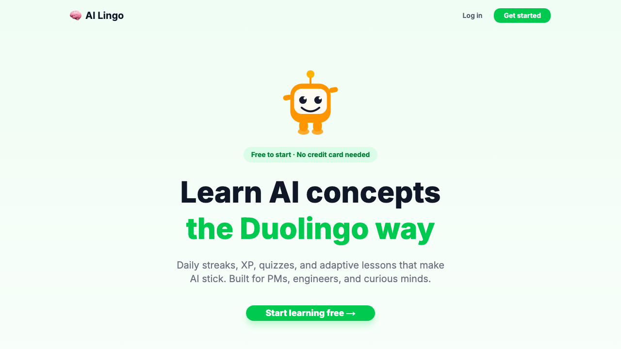 Screenshot of Rachit Agarwal's Duolingo-style AI concepts learner submission