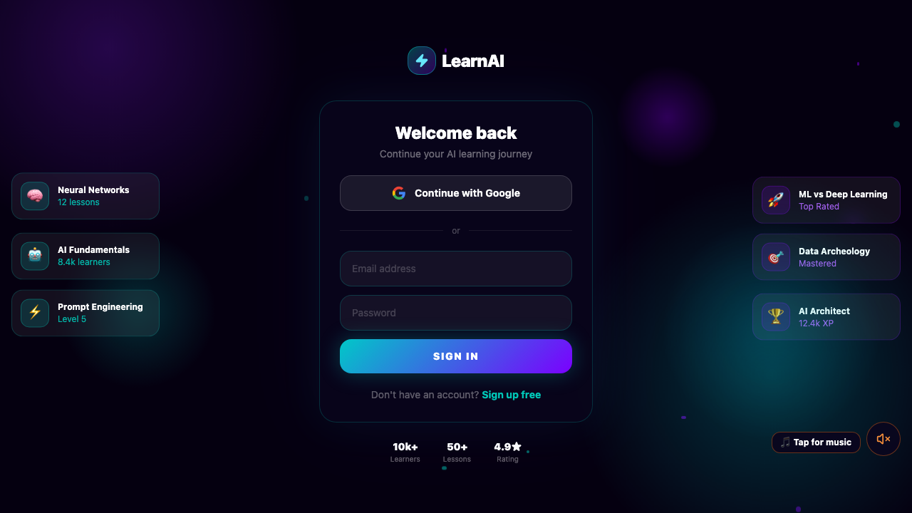 Screenshot of Shubham Sharma's Duolingo-style AI concepts learner submission