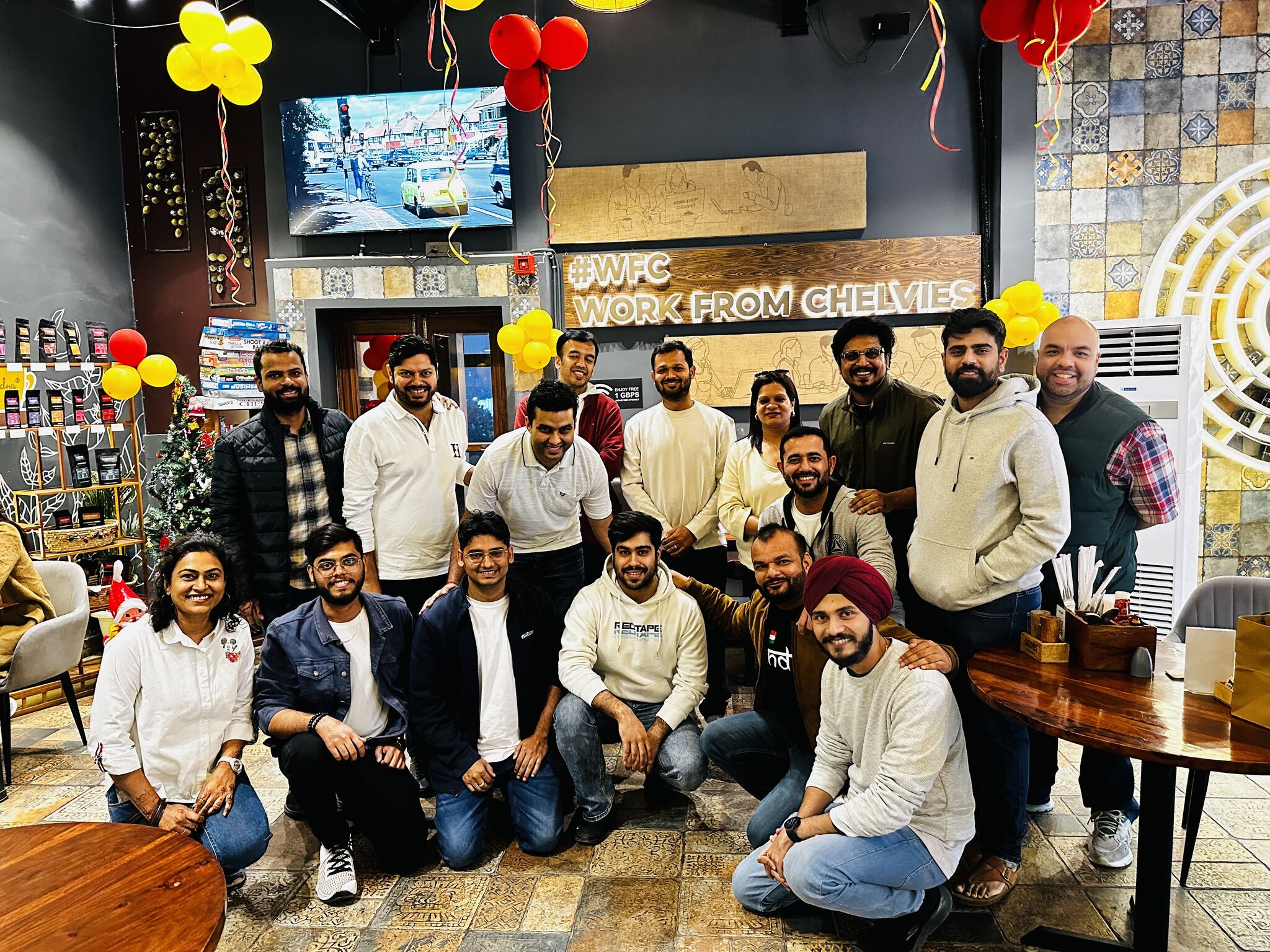 Festive HelloPM meetup at Work From Chelvies cafe in Noida